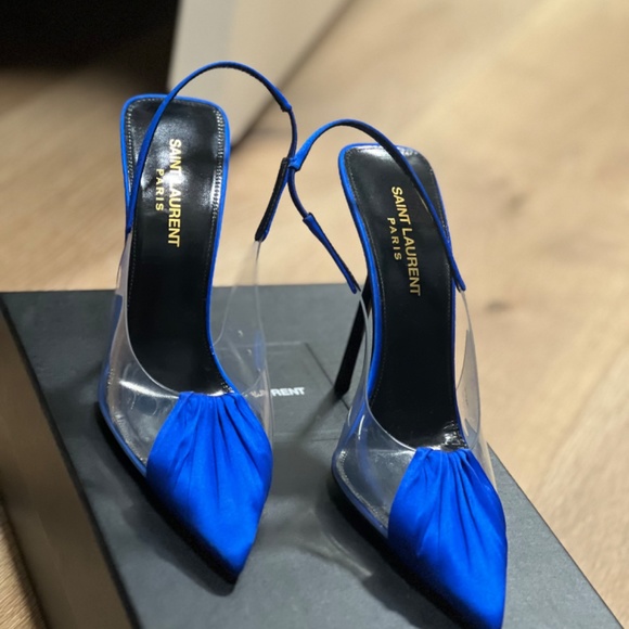 CHICA PVC AND SATIN SLINGBACK PUMPS IN BLUE - Picture 2 of 5